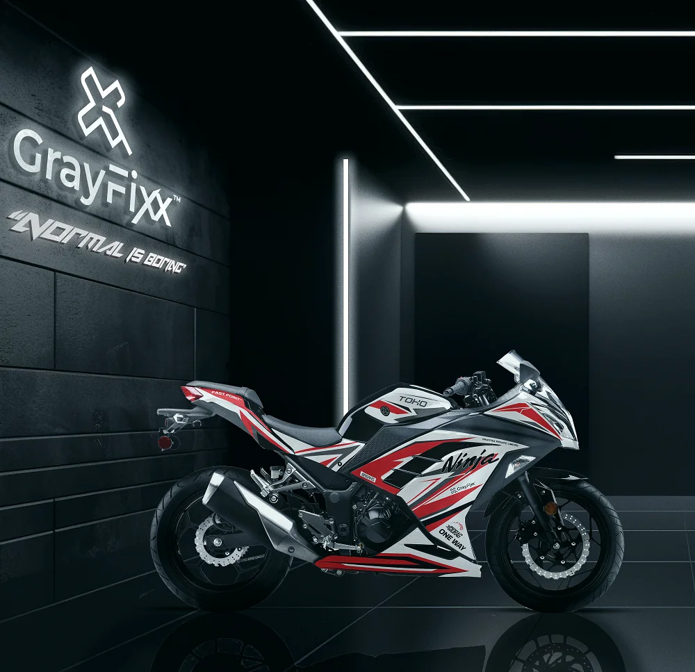  OneWayEdition White Red Full Body Sticker For Ninja 300 | Made In Premium Gloss With FPF(Fade Protection Film), Water Proof, Precut Sticker, Pack Of 1 For Both Side